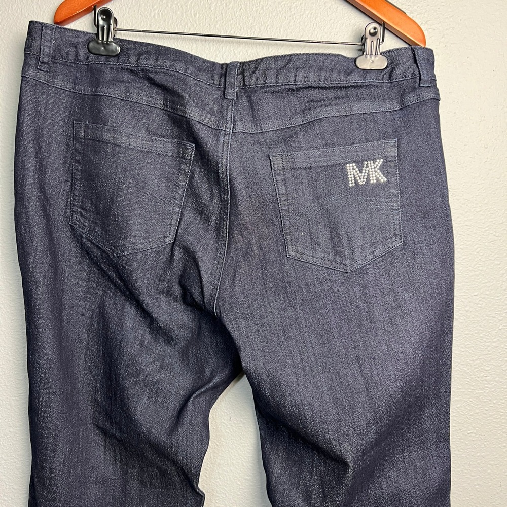 Michael Kors Embellished Bootcut Jeans Dark Wash Denim Rhinestone MK Logo Sz 16W - Picture 4 of 13